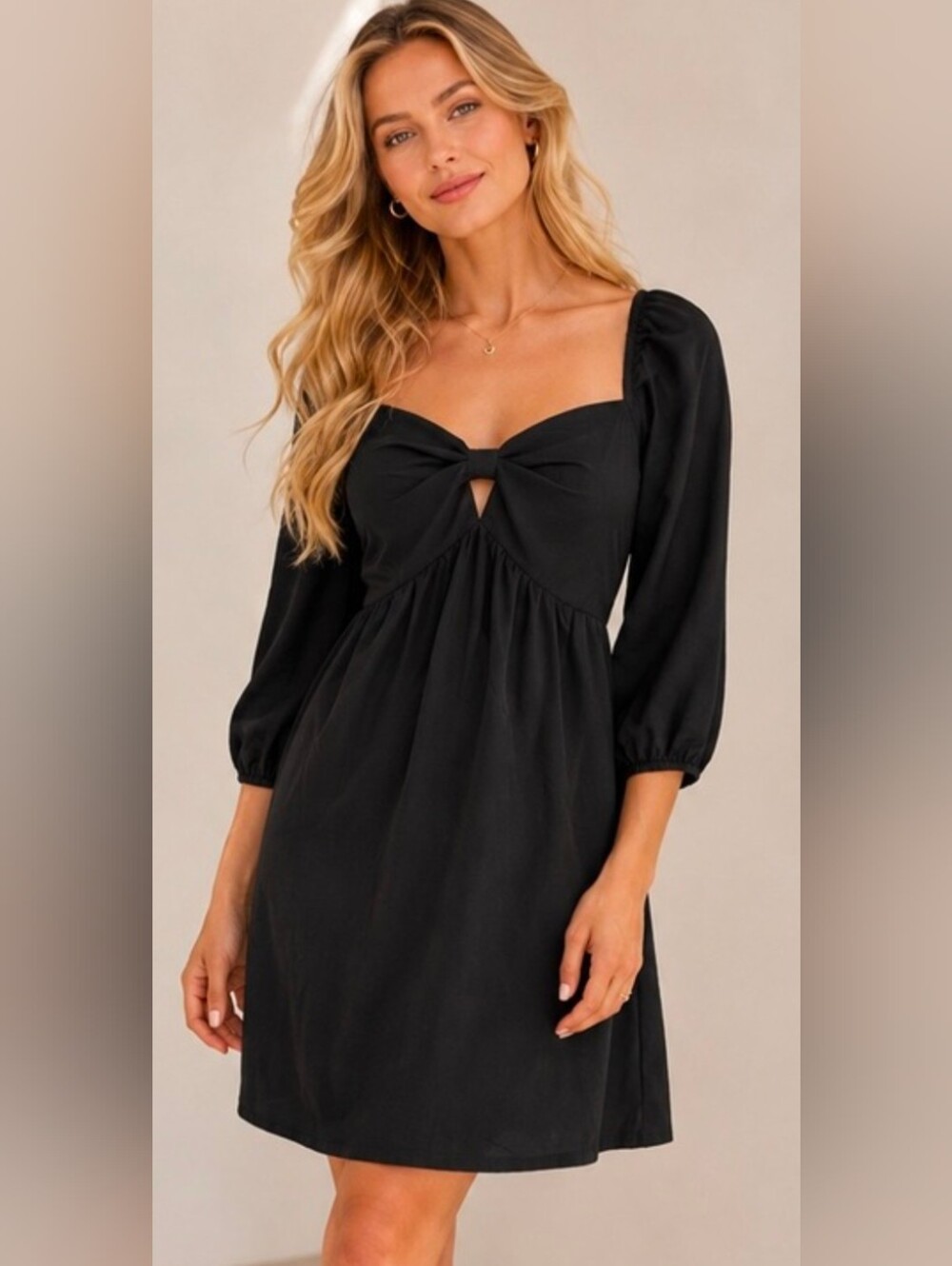 LOFT Black Bishop Sleeve Front Cutout Women’s Dress